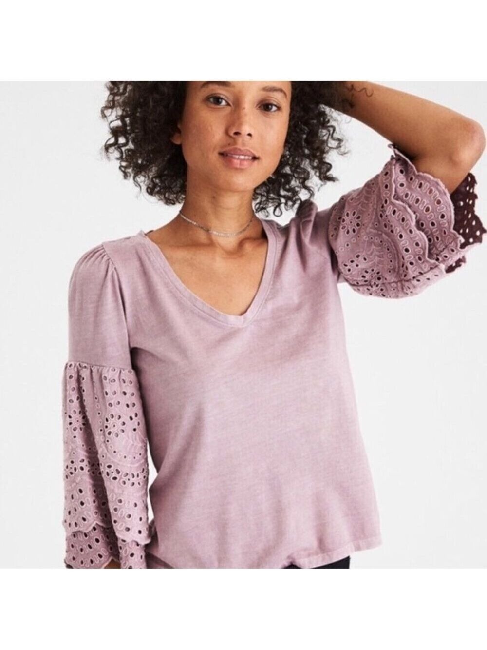 American Eagle Soft & Sexy Eyelet Bell Sleeve Top M